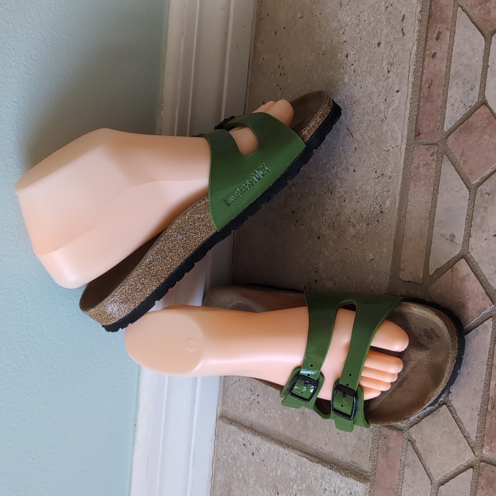 Birkenstock Sandals Ibiza Green Patent Leather Double Strap 37 L6 M4